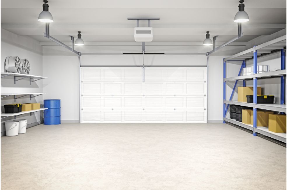 wizualizacja garażu z zamkniętą bramą garażową