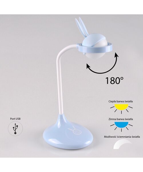 Lampka biurkowa LED KRÓLIK niebieski akumulator+USB