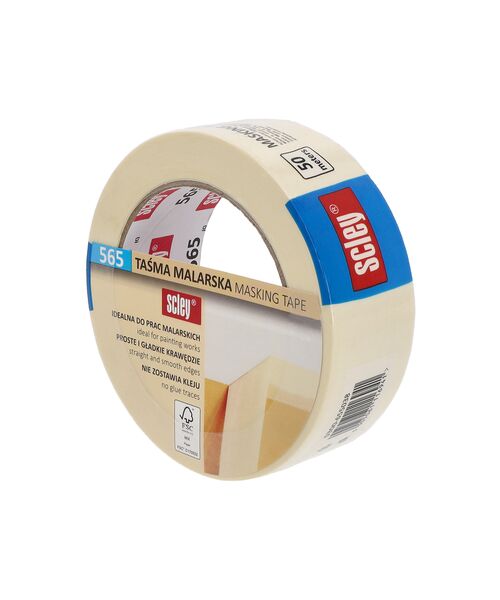 Taśma maskująca seria 565, 38 mm x 50 m biała kauczuk Scley