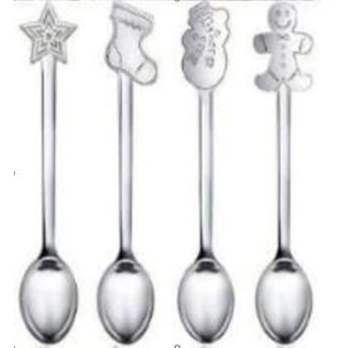 Komplet 4 łyżeczek z ozdobnym bożonarodzeniowym wykończeniem srebrny