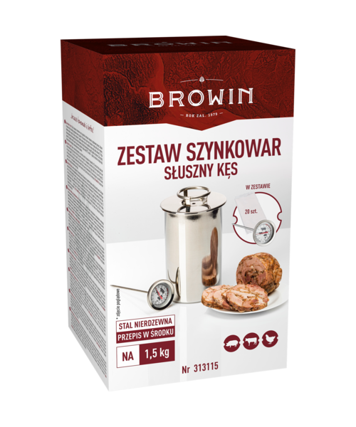 Zestaw: szynkowar 1,5 kg, termometr, worki 20 sztuk Browin