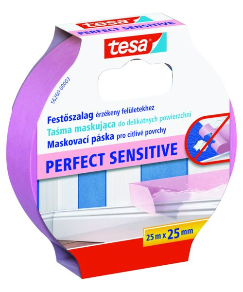 Taśma malarska maskująca Perfect do delikatnych powierzchni 25m:25mm różowa tesa®