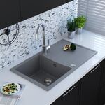 Zlewozmywak granitowy ZING 1-komorowy długi ociekacz 76 x 44 x 19,5 cm chrom/TON DIAMOND GRAY