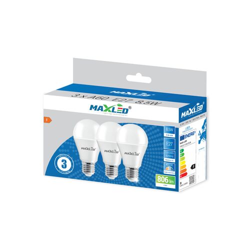 Żarówka LED A60 8,5 W 4000 K E27 3 sztuki
