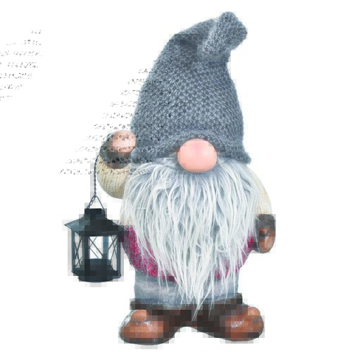Skrzat z ceramiki z materiałową czapką i latarenką 56 cm