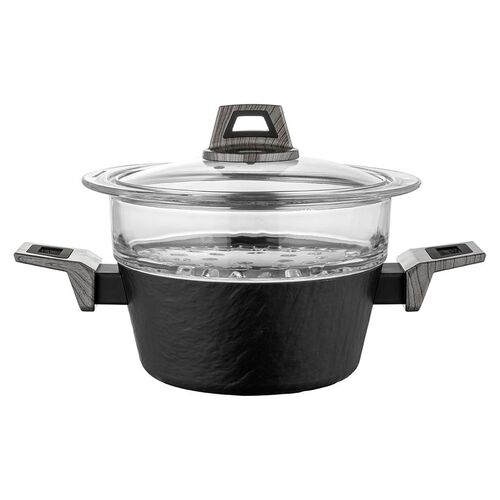 Garnek do gotowania na parze aluminiowy Japandi 20 cm z sitem szklanym 1,9 l