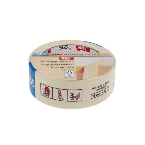 Taśma maskująca seria 565, 38 mm x 50 m biała kauczuk Scley