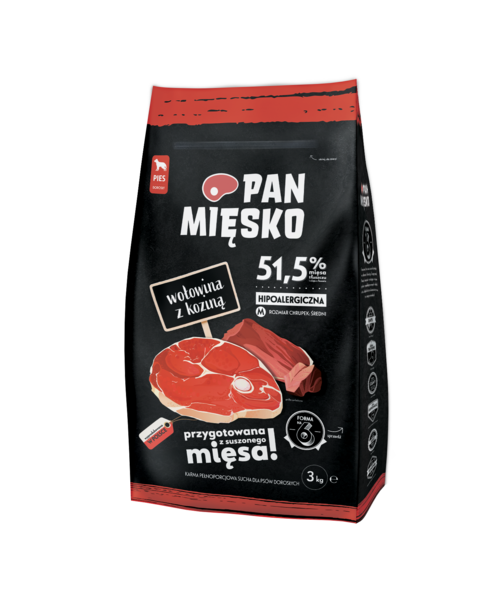 Karma sucha dla psa wołowina/kozina M 3 kg Pan Mięsko