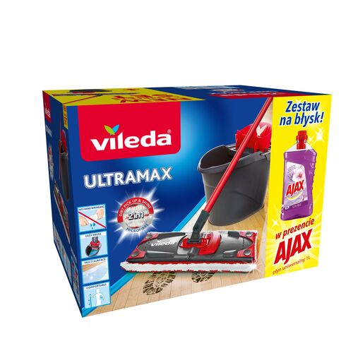 Zestaw mop + wiadro Ultramax z uniwersalnym płynem Ajax Vileda