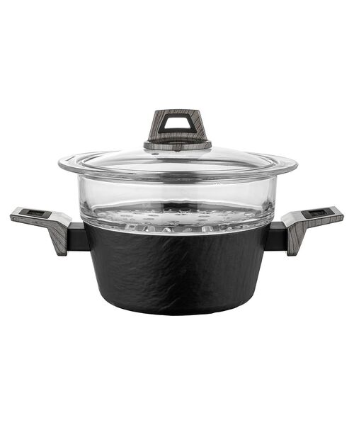 Garnek do gotowania na parze aluminiowy Japandi 20 cm z sitem szklanym 1,9 l