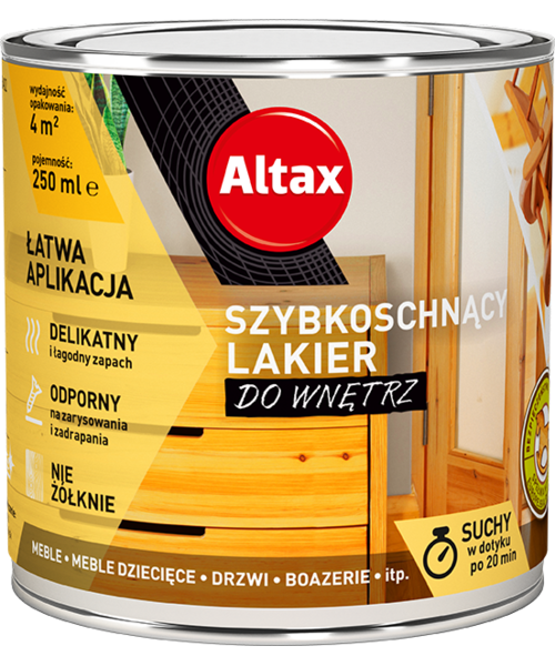 Lakier szybkoschnący do wnętrz 250 ml bezbarwny połysk Altax