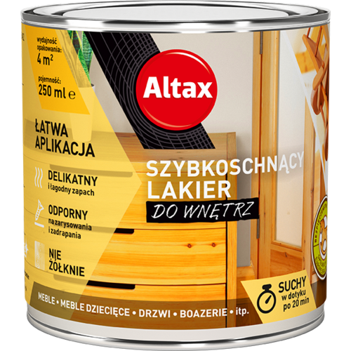 Lakier szybkoschnący do wnętrz 250 ml bezbarwny półmat Altax