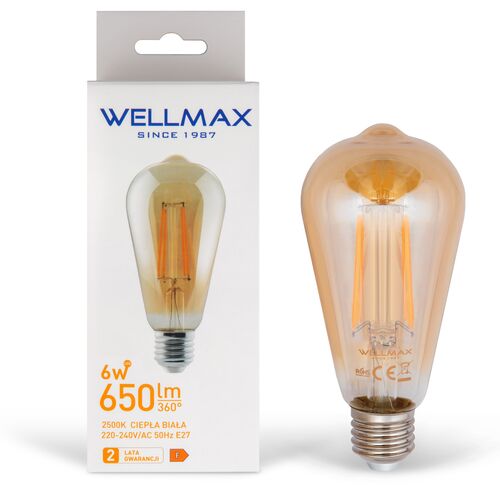 Żarówka LED WELLMAX Filament E27 6 W barwa ciepła