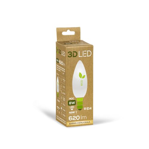 Żarówka 3D LED świeczka E14 8 W barwa ciepła