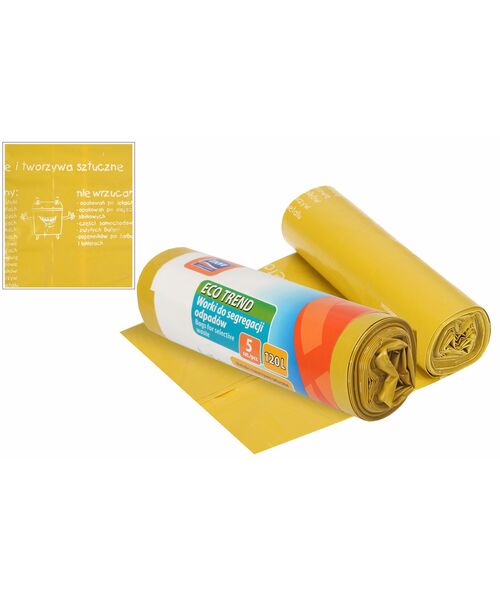 Worki na śmieci Eco Trend 120 l, 5 szt. żółte (plastik)