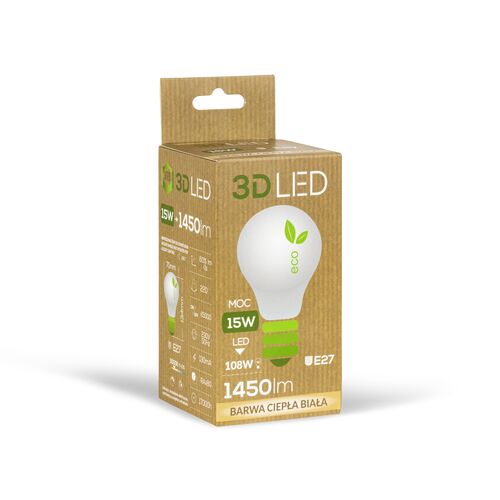 Żarówka 3D LED tradycyjna E-27 15 W barwa ciepła