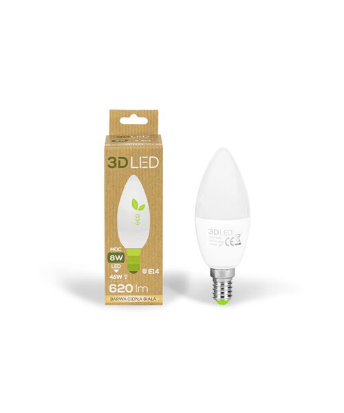 Żarówka 3D LED świeczka E14 8 W barwa ciepła