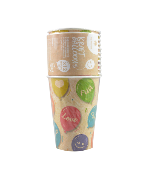 Kubek papierowy Kraft Balloons 12 sztuk