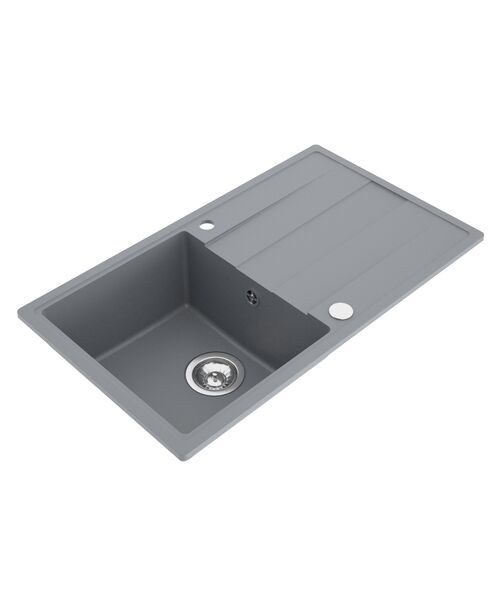 Zlewozmywak granitowy ZING 1-komorowy długi ociekacz 76 x 44 x 19,5 cm chrom/TON DIAMOND GRAY