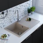 Zlewozmywak granitowy ZING 1-komorowy długi ociekacz 76 x 44 x 19,5 cm chrom/TON PURE SAND