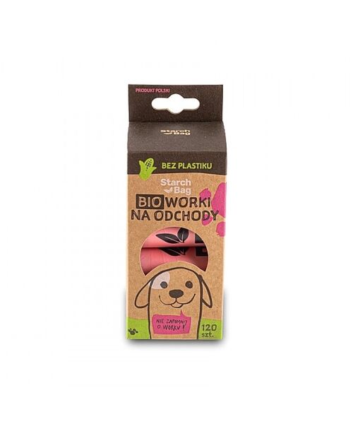 Kompostowalne BIOworki na odchody 8 rolek x 15 szt. różowe STARCHBAG