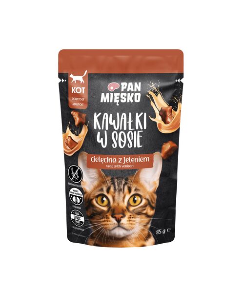 Karma mokra dla kota kawałki w sosie cielęcina z jeleniem 85 g Pan Mięsko