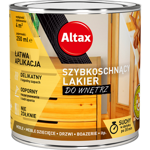 Lakier szybkoschnący do wnętrz 250 ml bezbarwny połysk Altax