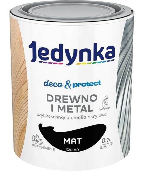 Farba akrylowa Jedynka Deco&Protect Drewno i Metal mat Czarny 0,7 l
