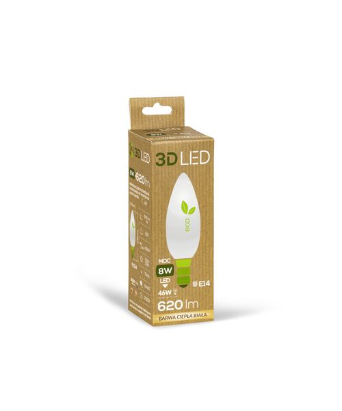 Żarówka 3D LED świeczka E14 8 W barwa ciepła