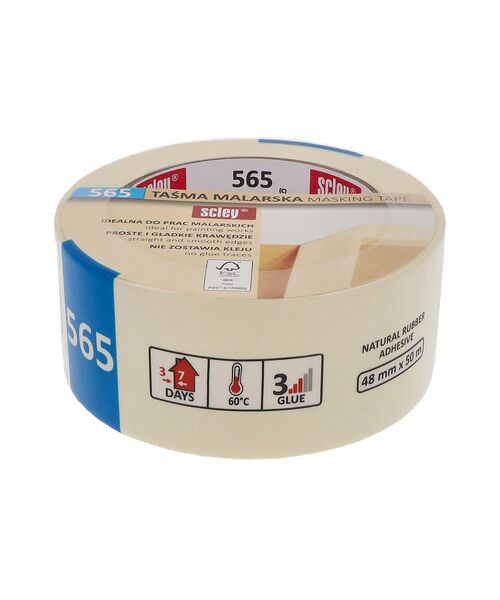Taśma maskująca seria 565, 48 mm x 50 m biała kauczuk Scley