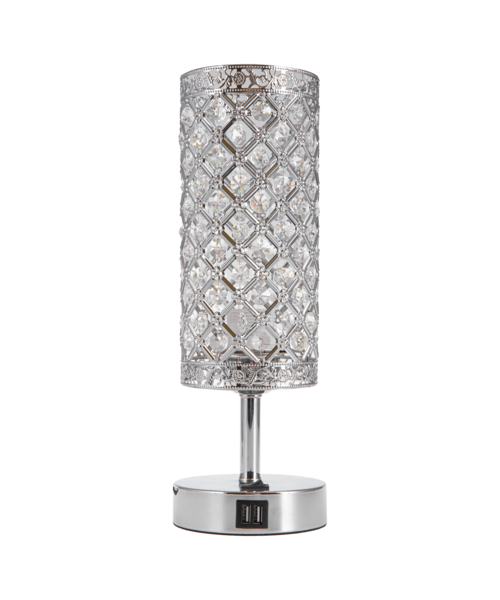 Lampa stołowa z kryształowym abażurem 30 cm srebrna