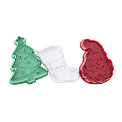 Wykrawacze do ciasta z funkcją stempelków Mikołaj skarpeta choinka kpl.3szt.