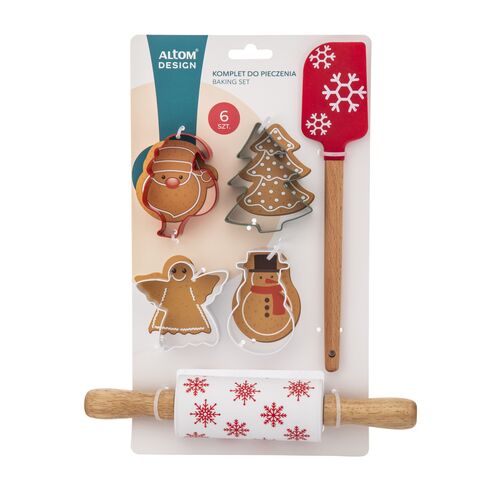 Zestaw świąteczny do pieczenia 6 elementów szpatuła wykrawacze wałek