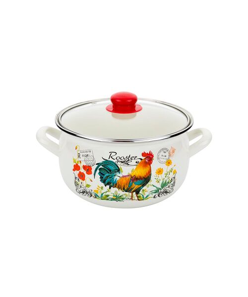 Garnek emaliowany Pyza Kogucik z pokrywką 16 cm 2,1 l
