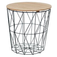 Stolik z koszem z drewnianym blatem 40 x 41 cm