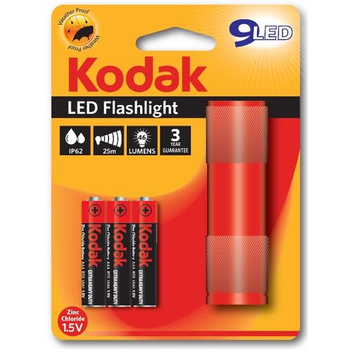 Latarka 9-LED + 3 Bateria AAA czerwona KODAK