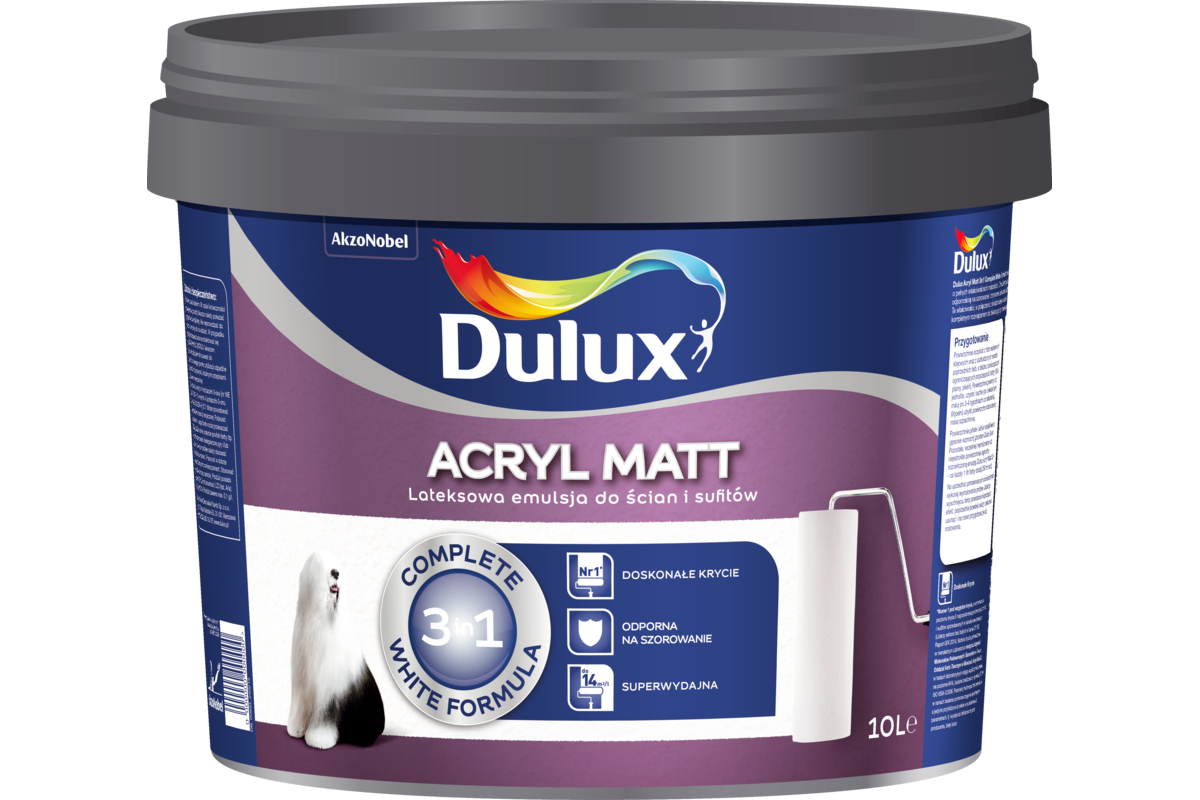 Farba Dulux Acryl Matt, 3in1 Complete White Formula, lateksowa, 10 l