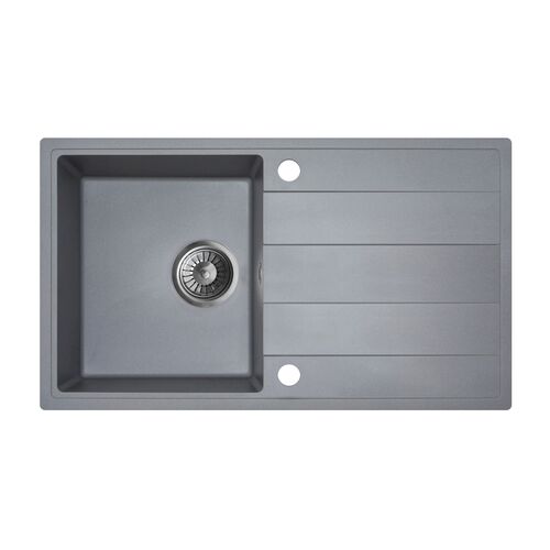 Zlewozmywak granitowy ZING 1-komorowy długi ociekacz 76 x 44 x 19,5 cm chrom/TON DIAMOND GRAY