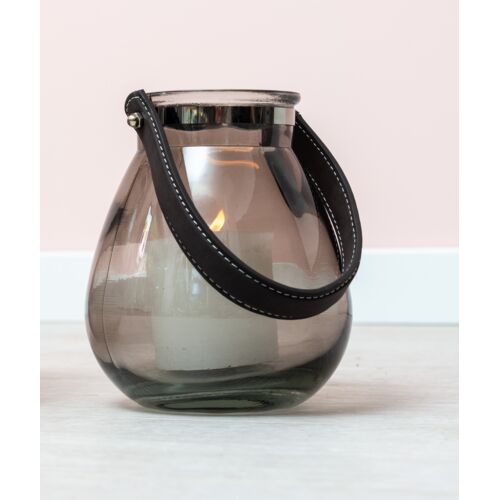 Lampion szklany z rączką czarny 13 x 16 cm