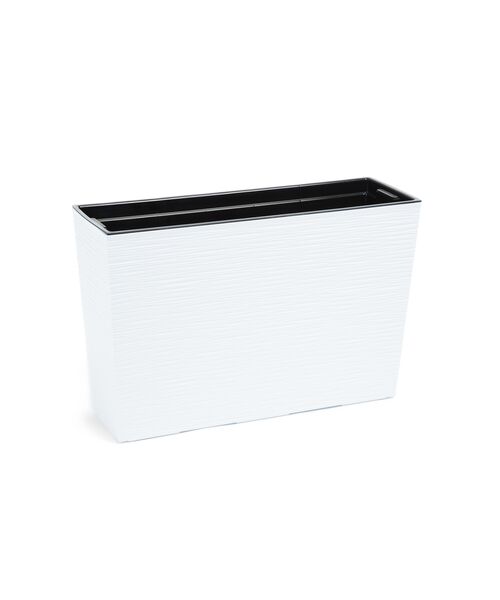 Jardinière Blanc Rotin Plastique 56x18x36 Cm - Avec Réserve D'eau Et Insert - 3