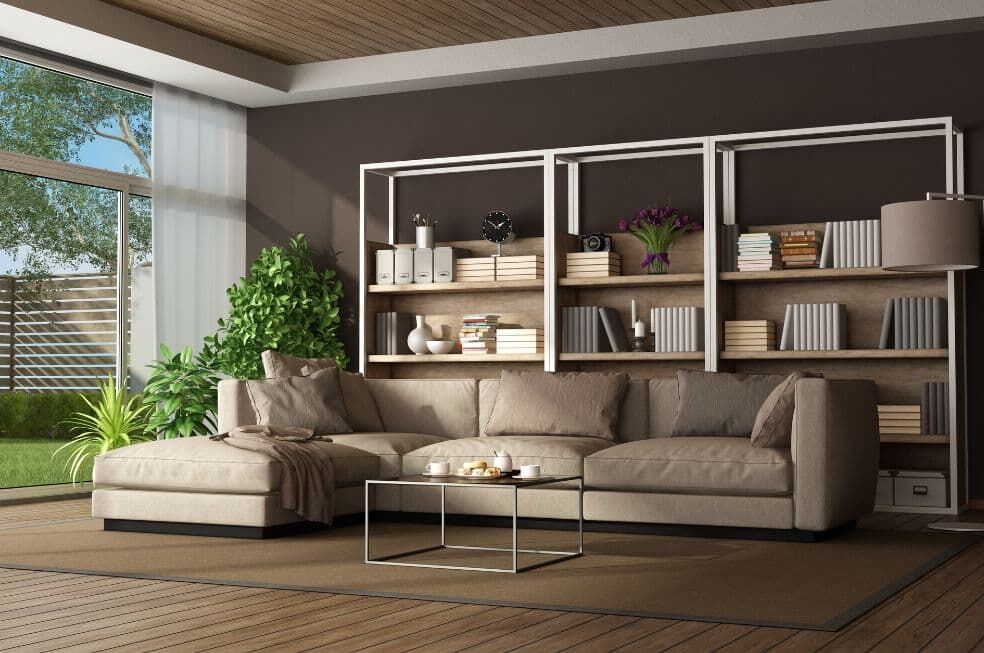 nowoczesny salon z biblioteczką