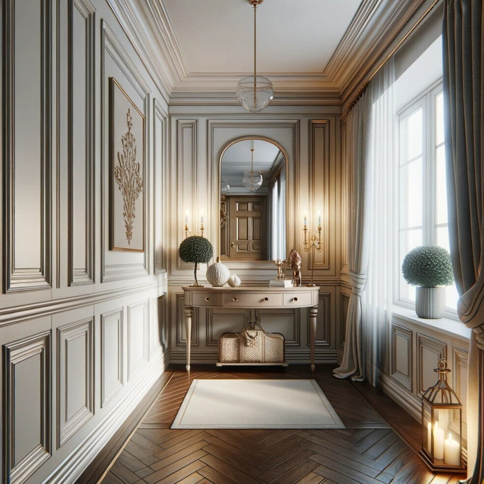 wnętrze klasyczne wykończone boazerią w stylu angielskim