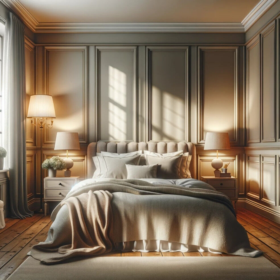 boazeria angielska w sypialni na ścianie