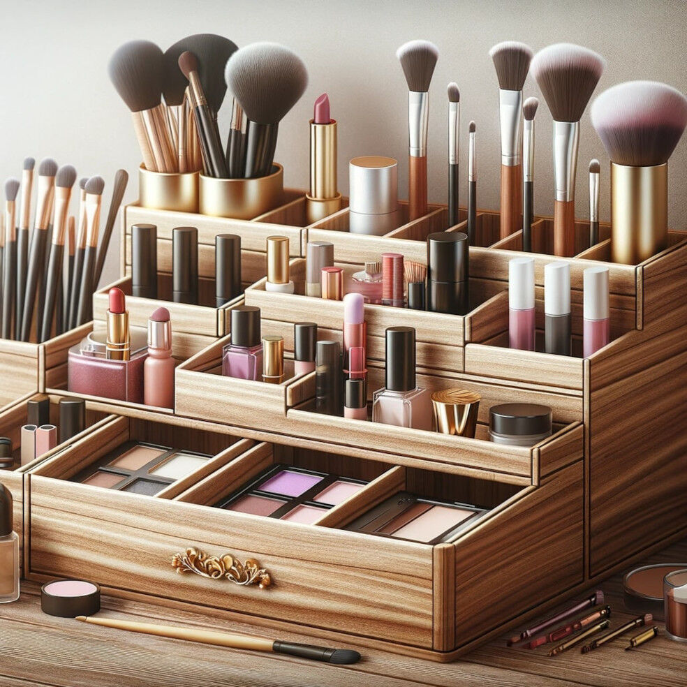 drewniany organizer DIY na kosmetyki