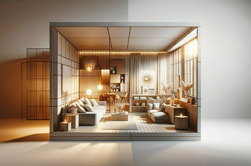 wizualizacja mieszkania w stylu soft minimalism