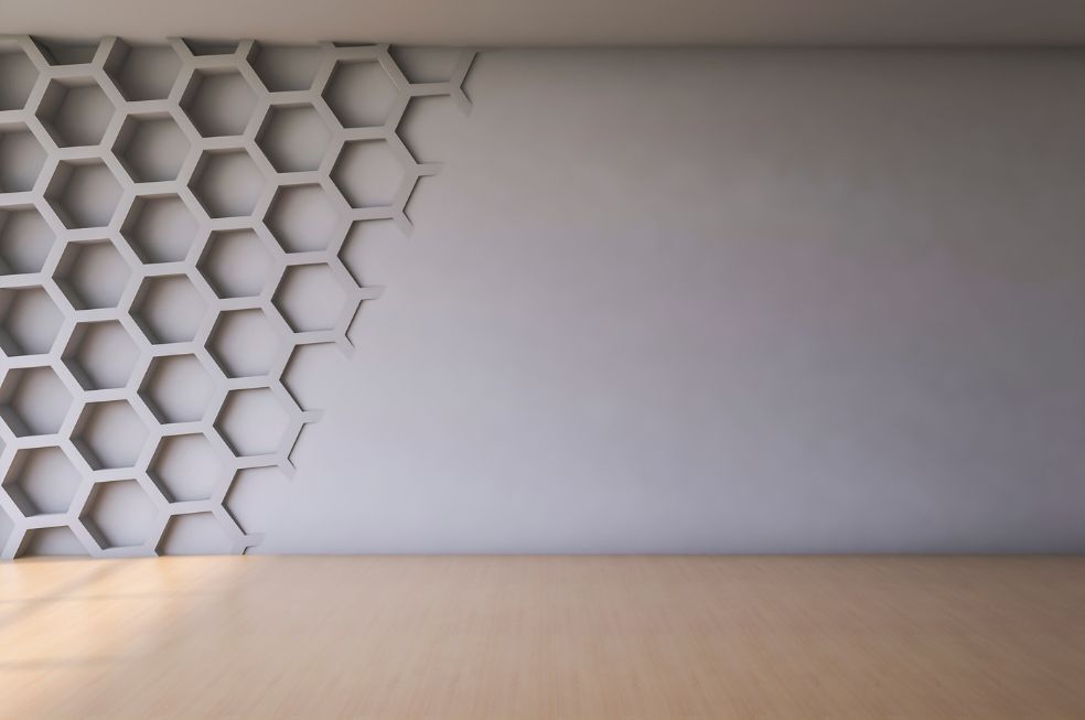 tapeta 3D w plastry miodu w kolorze szarym na ścianie