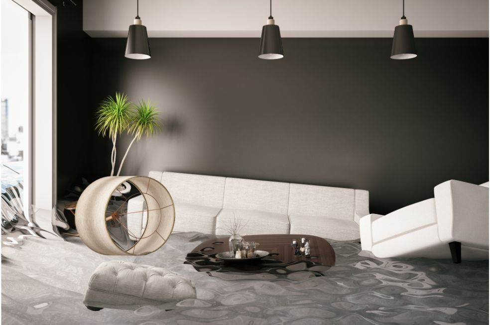 salon podczas powodzi domowej