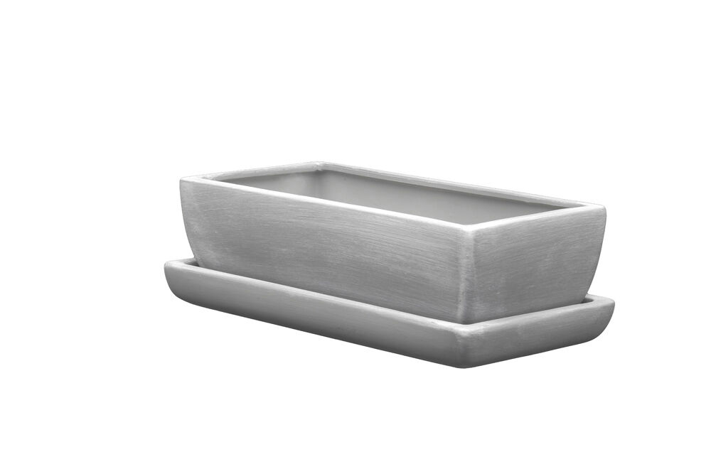 Donica ceramiczna Kaktusiarka Kwadrat Mały z podstawką R2224 29,5 x 13,5 cm szary