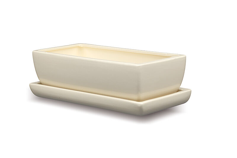 Donica ceramiczna kaktusiarka kwadrat mały z podstawką J1000 29,5 x 13,5 cm ecru