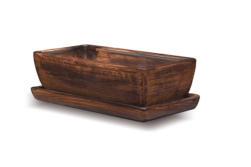 Donica ceramiczna Kaktusiarka Kwadrat Mały z podstawką R0723 29,5 x 13,5 cm brązowy
